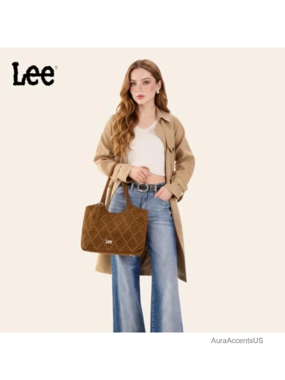 Large Faux Suede Tote Bag with Adjustable Strap, 3 Compartments, Magnetic